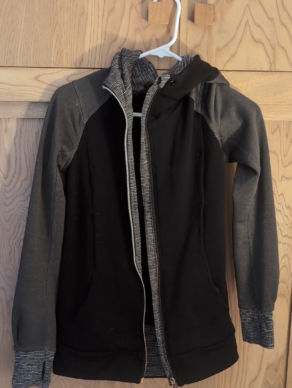 Lululemon Black and Charcoal Zip Hoodie with Knit Trim